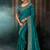 Teal faux satin embroidery bridal reception festival wedding wear heavy border saree