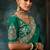 Teal green faux satin embroidery bridal reception festival wedding wear heavy border saree
