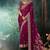 Burgundy faux satin embroidery bridal reception festival wedding wear heavy border saree