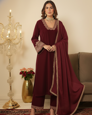  Maroon  Gotta Lace Gotta Work Kurta set 1