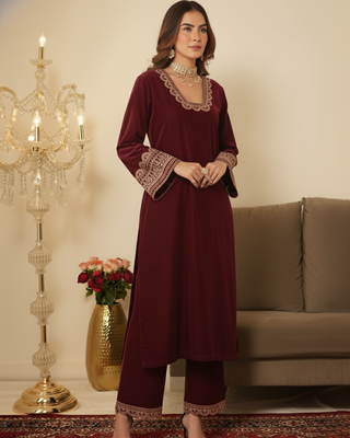 Maroon  Gotta Lace Gotta Work Kurta set 2