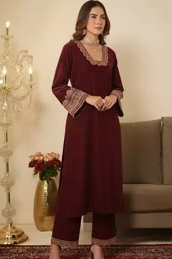  Maroon  Gotta Lace Gotta Work Kurta set