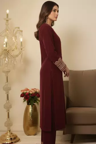  Maroon  Gotta Lace Gotta Work Kurta set