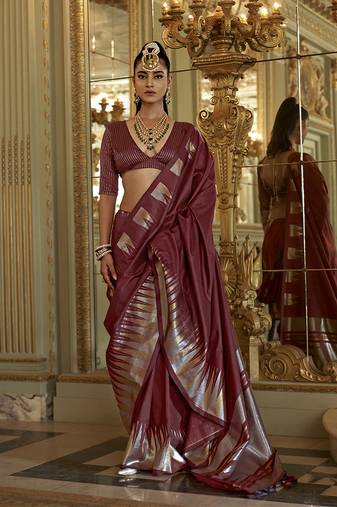 maroon weaving work art silk blend classic saree