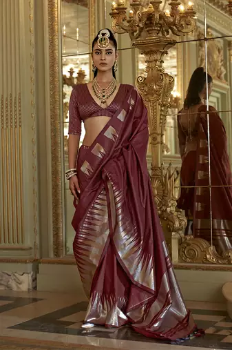 maroon weaving work art silk blend classic saree