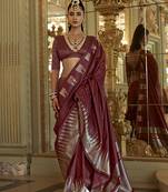 maroon weaving work art silk blend classic saree