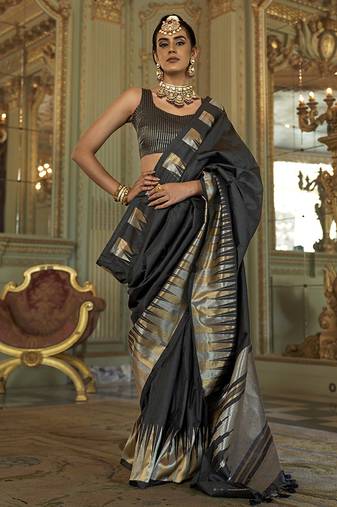 black weaving work art silk blend classic saree