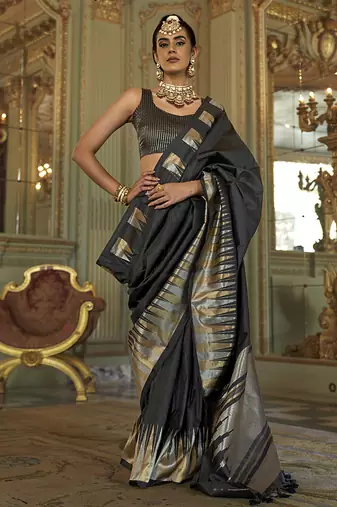 black weaving work art silk blend classic saree
