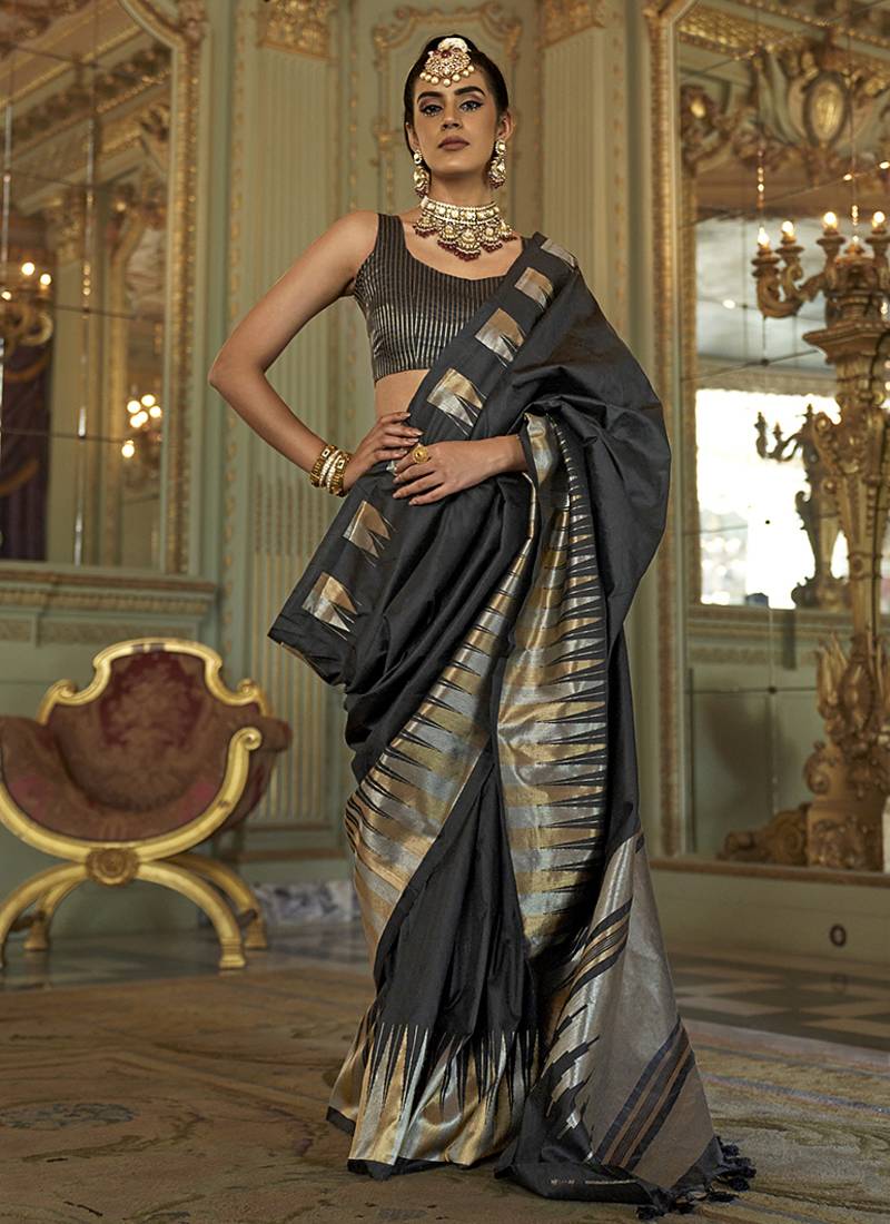 black weaving work art silk blend classic saree