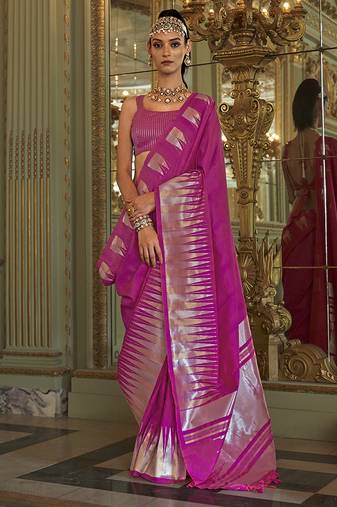 hot pink weaving work art silk blend classic saree