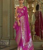 hot pink weaving work art silk blend classic saree