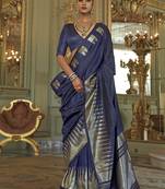 navy blue weaving work art silk blend classic saree