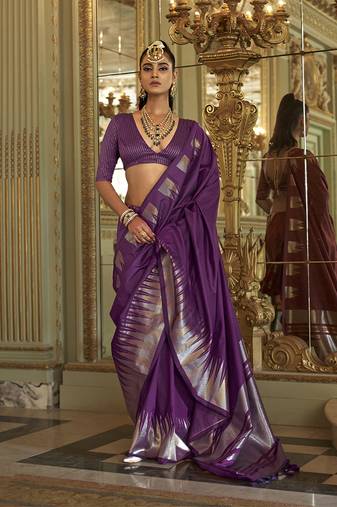 purple weaving work art silk blend classic saree