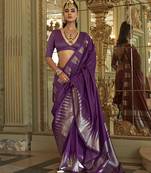 purple weaving work art silk blend classic saree