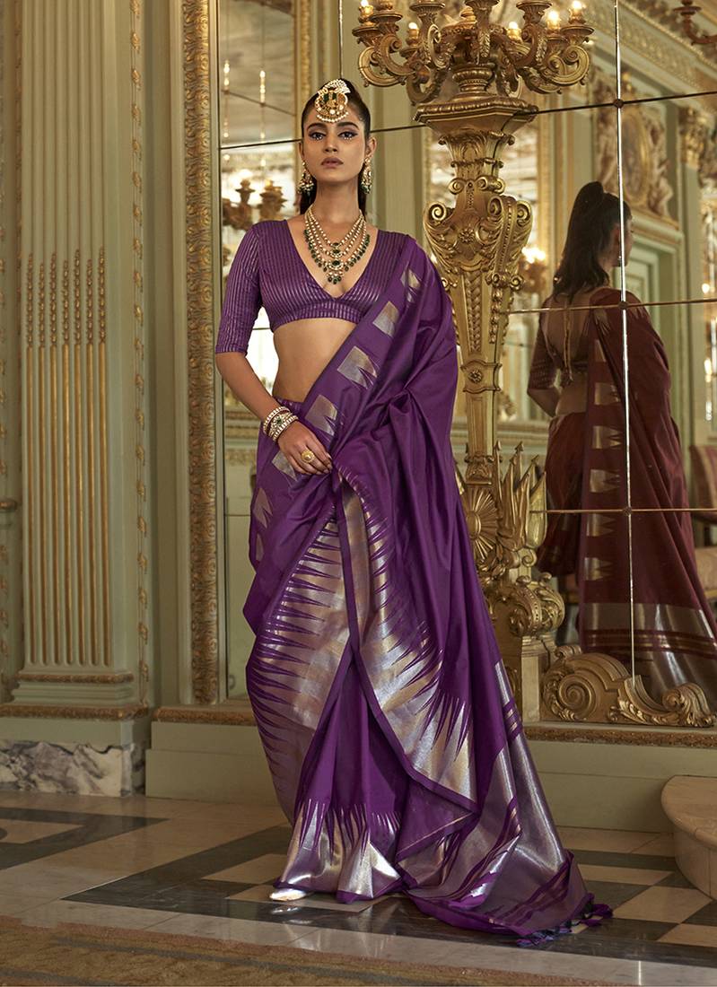 purple weaving work art silk blend classic saree