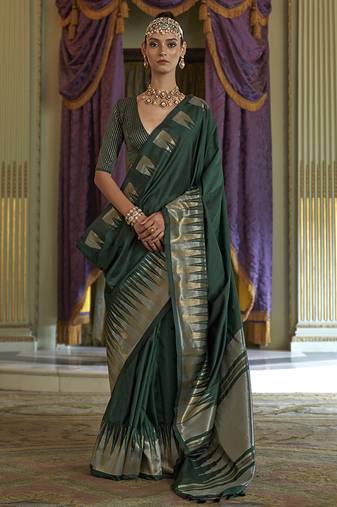 bottle green weaving work art silk blend classic saree