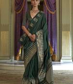 bottle green weaving work art silk blend classic saree