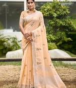 light peach linen woven work traditional saree