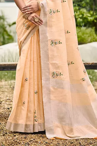 light peach linen woven work traditional saree