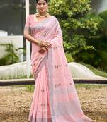 light pink linen woven work traditional saree