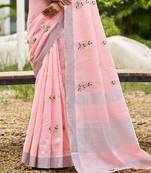 green linen woven work traditional saree
