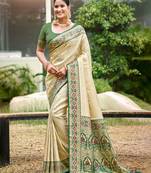 border green with sari cream silk blend woven work traditional saree