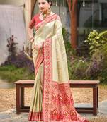 border red with sari cream silk blend woven work traditional saree