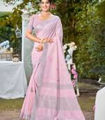 pink linen woven work traditional saree