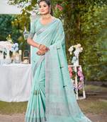 sky blue linen woven work traditional saree