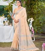 light peach linen woven work traditional saree