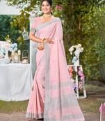 light pink linen woven work traditional saree