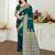 teal green satin silk blend woven work traditional saree