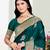 teal green satin silk blend woven work traditional saree