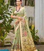 green cottan silk blend with meena woven work traditional saree