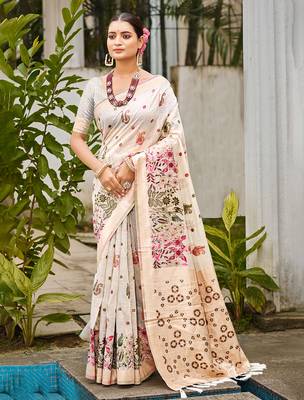 off-white cottan silk blend with meena woven work traditional saree 1