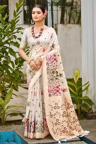 off-white cottan silk blend with meena woven work traditional saree