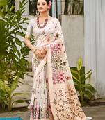 off-white cottan silk blend with meena woven work traditional saree