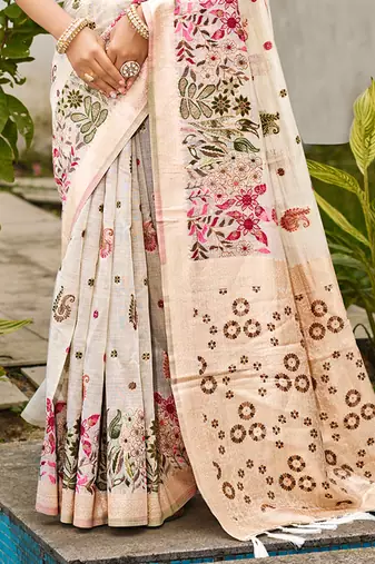 off-white cottan silk blend with meena woven work traditional saree