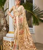 beige cottan silk blend with meena woven work traditional saree