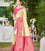 pink silk blend woven work traditional saree