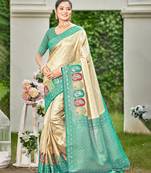 turquoise silk blend woven work traditional saree