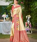 red silk blend woven work traditional saree