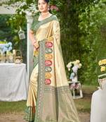green silk blend woven work traditional saree