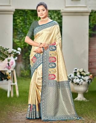 blue silk blend woven work traditional saree 1