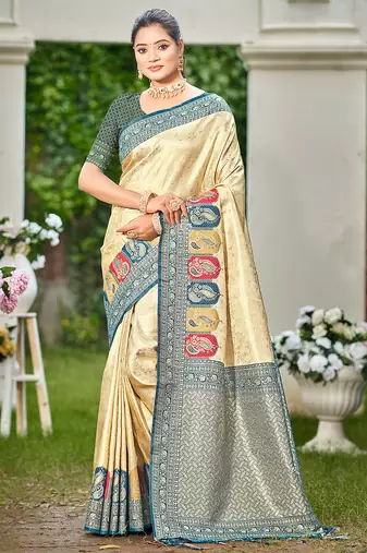 blue silk blend woven work traditional saree