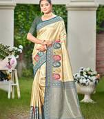 blue silk blend woven work traditional saree