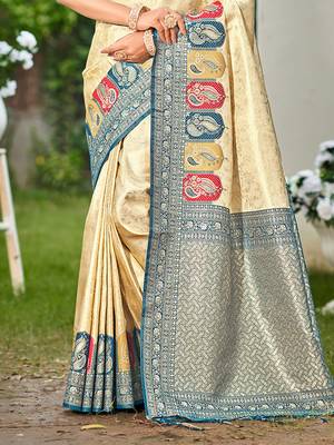 blue silk blend woven work traditional saree 3