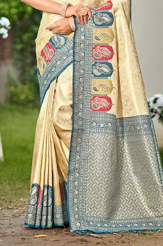 blue silk blend woven work traditional saree