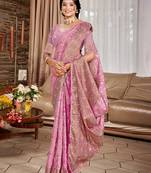 pink cottan silk blend with meena woven work traditional saree
