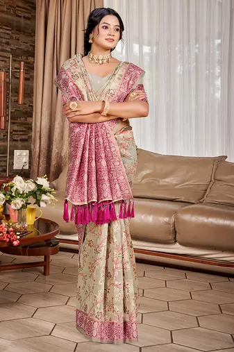 gray cottan silk blend with meena woven work traditional saree